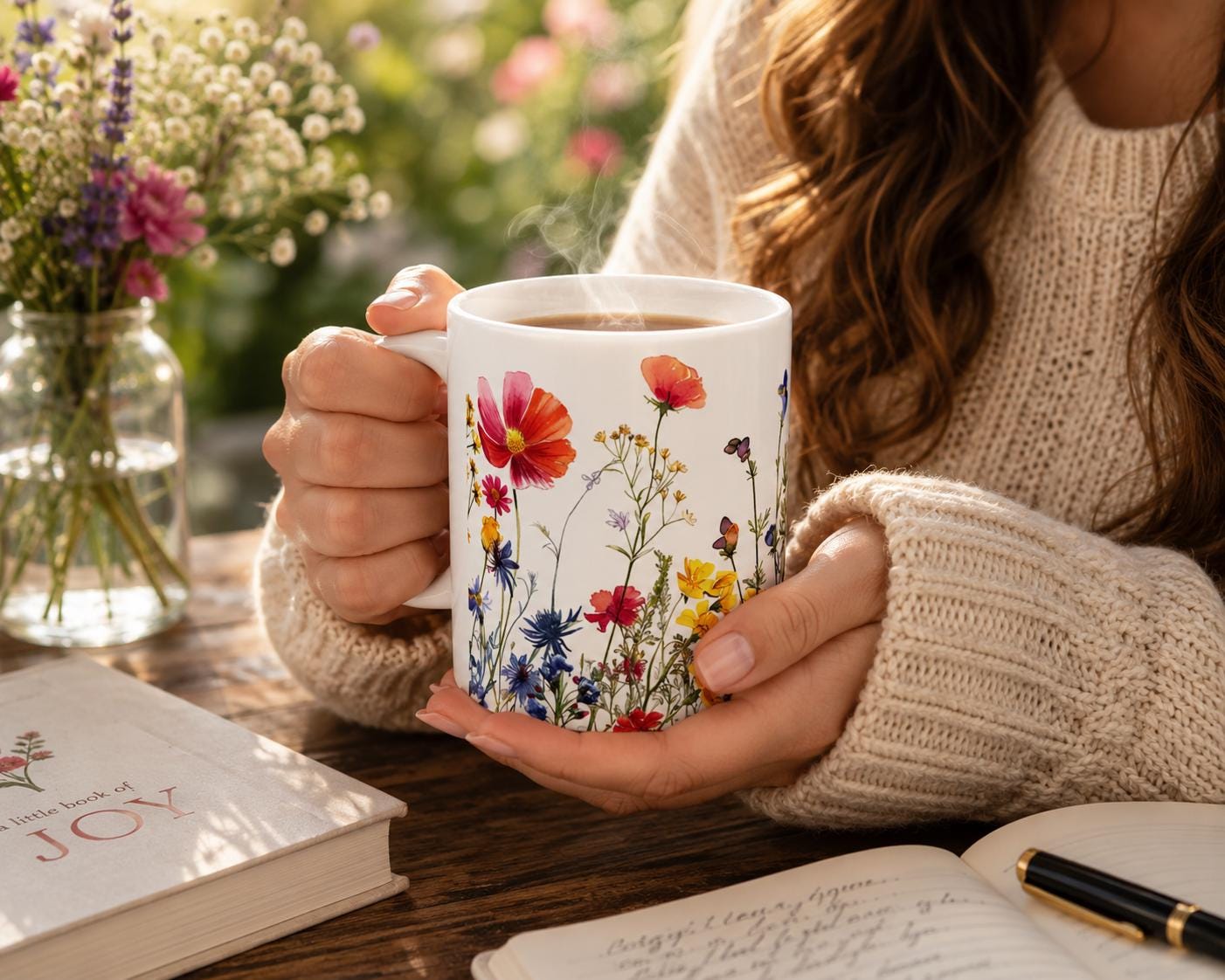 Watercolor Wildflower Mug: Boho Floral Coffee Cup