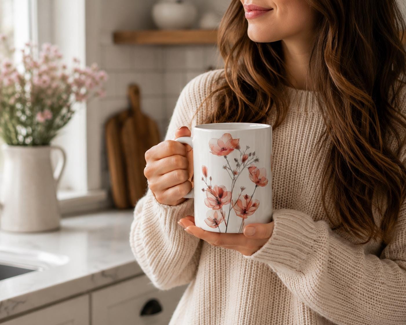 Watercolor Wildflower Mug: Transparent Floral Ceramic Coffee Cup