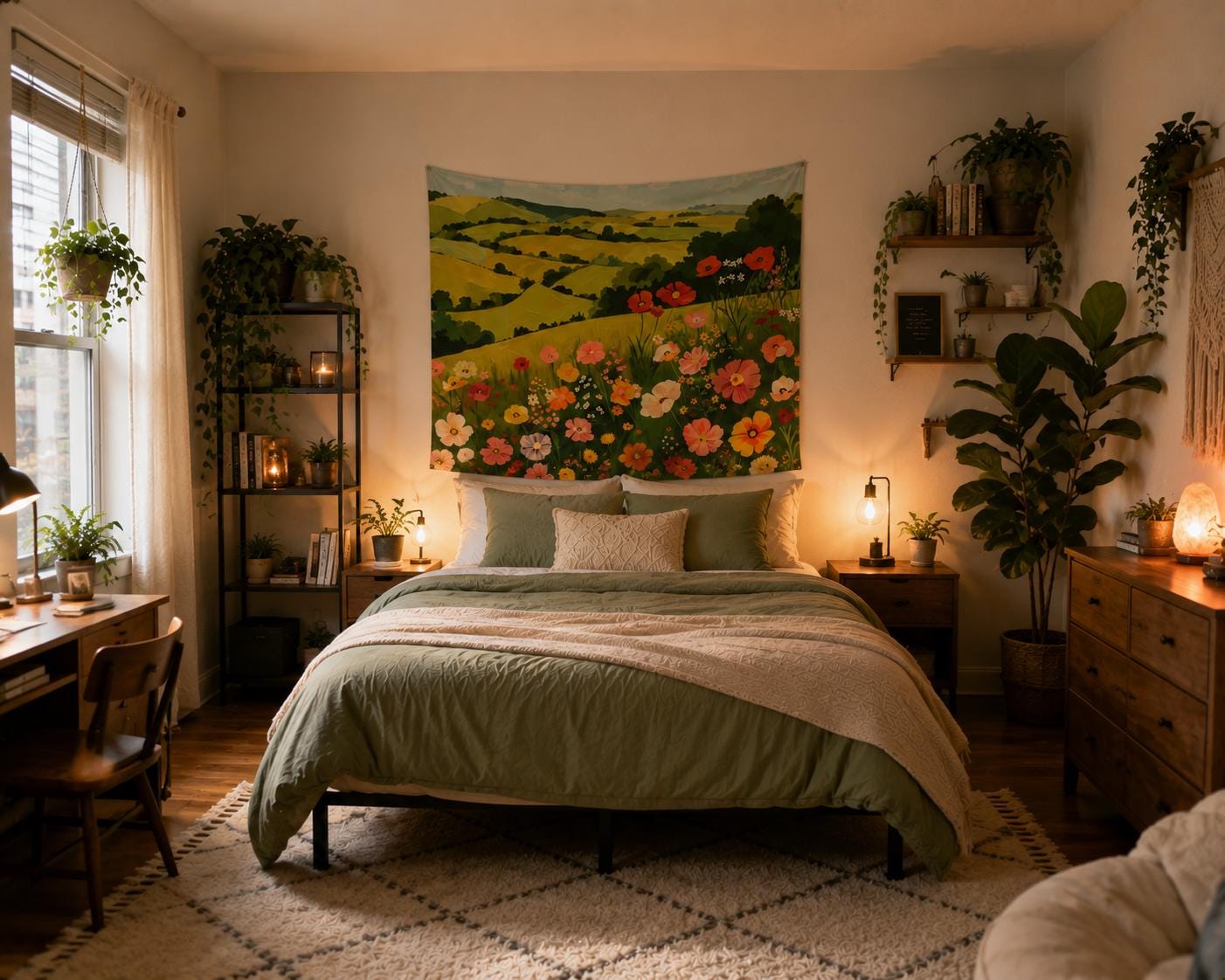 Retro Blooms Wall Tapestry Part Duet