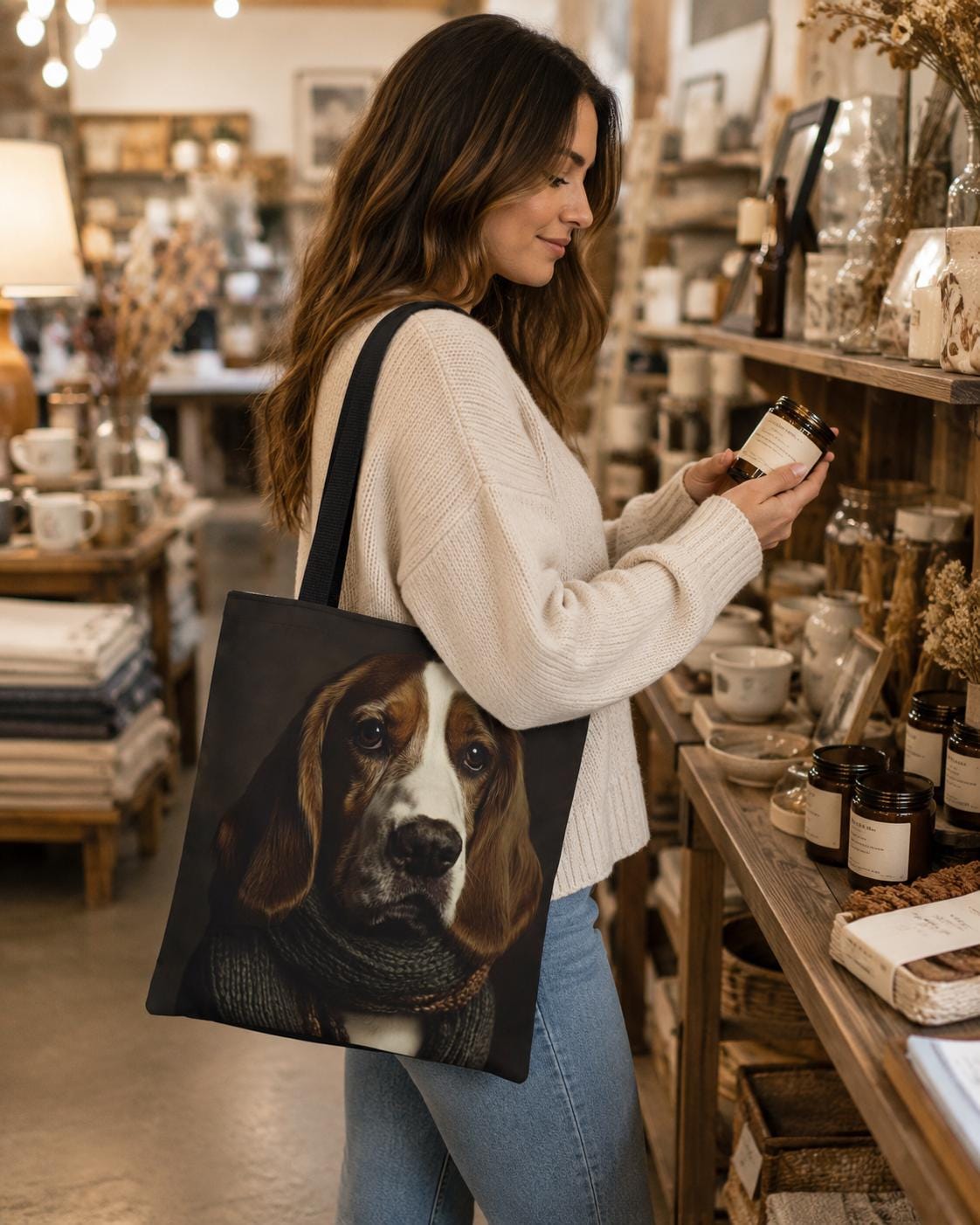 Basset Hound Tote Bag: Dog in Sweater, Pet Lover Gift