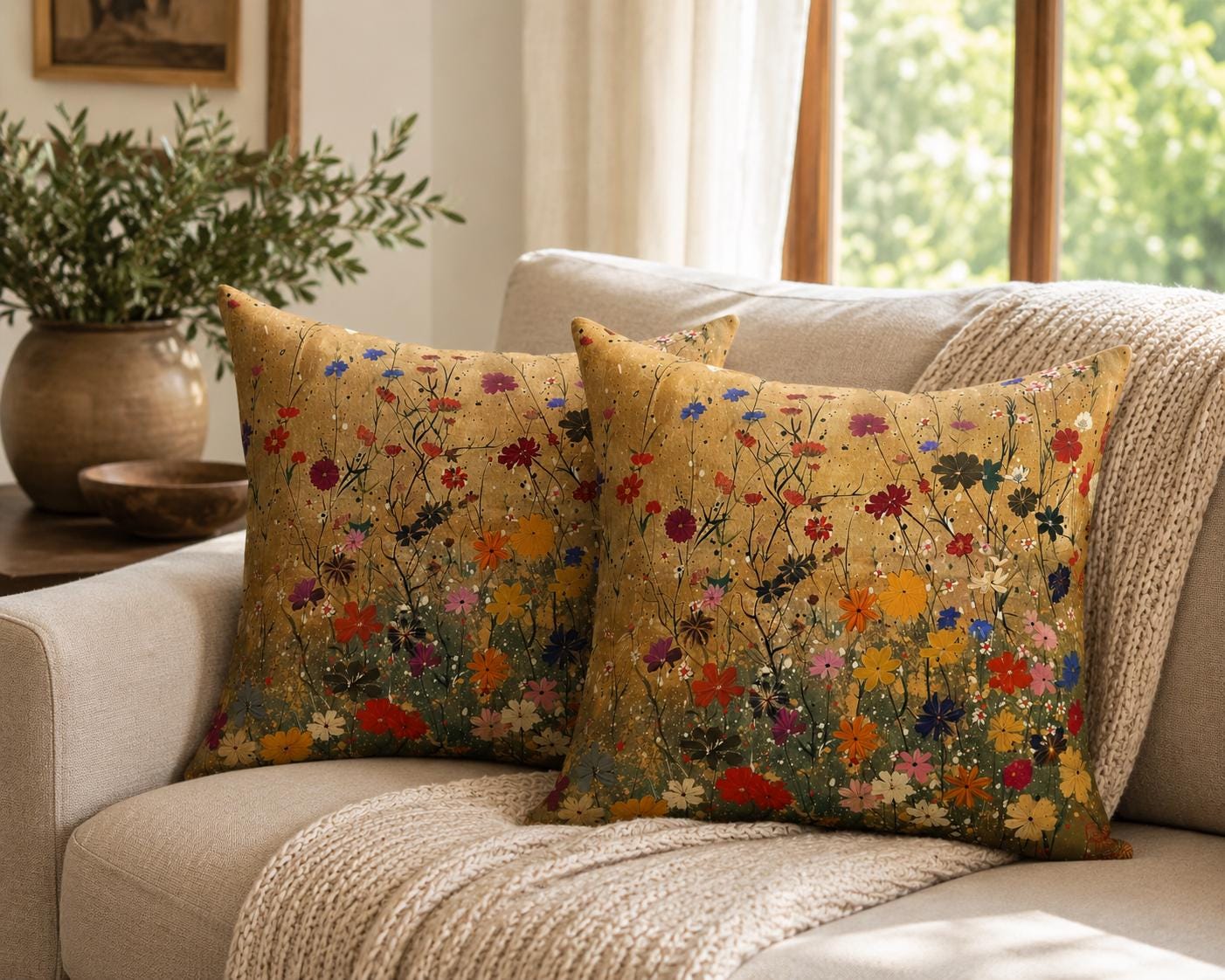 Japanese Wildflowers on a Spun Polyester Square Pillow